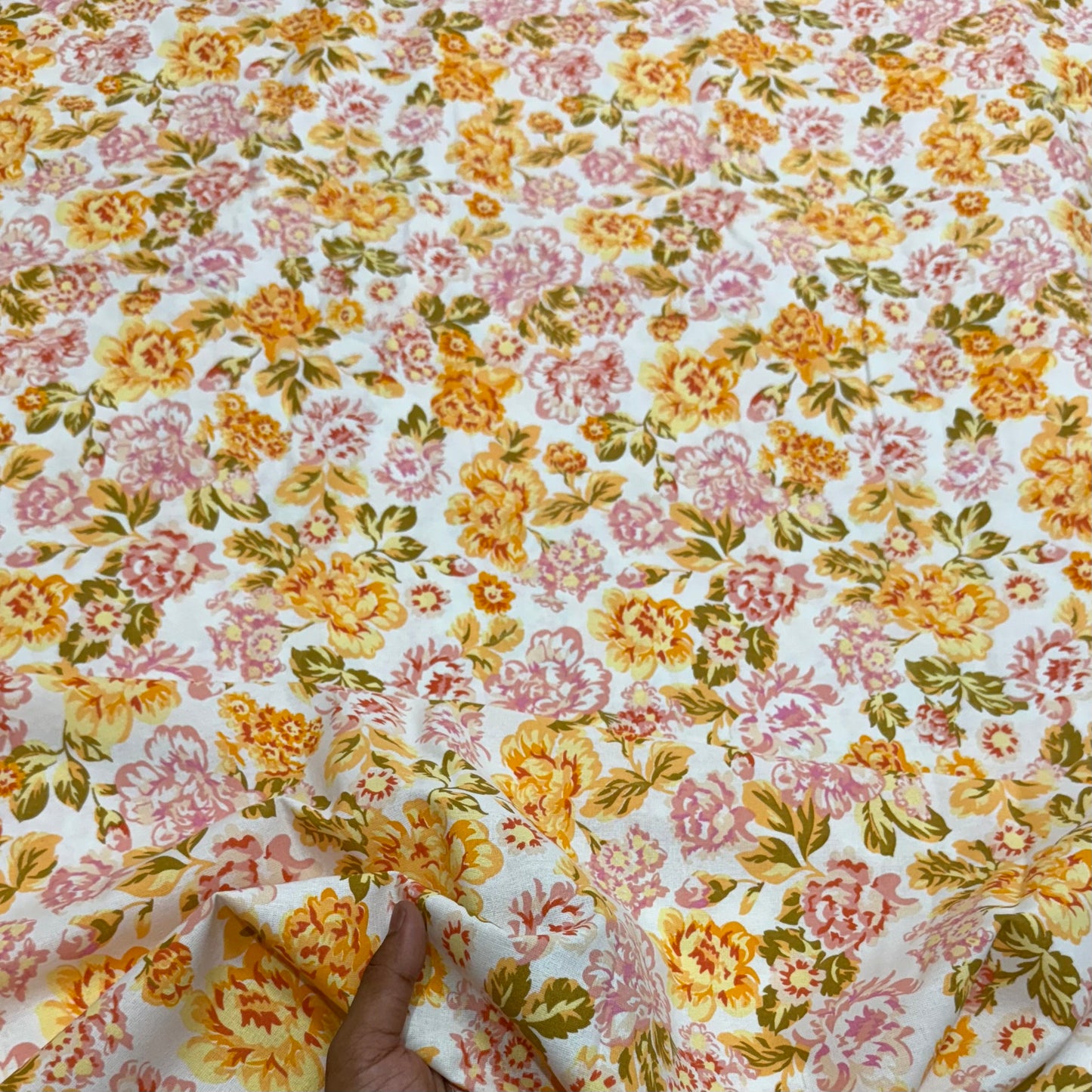 Buy Cotton Linen Summer Yellow Floral Printed Fabric