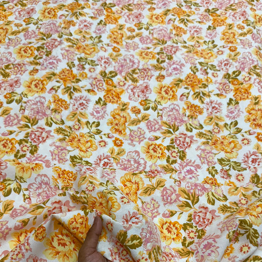 Buy Cotton Linen Summer Yellow Floral Printed Fabric