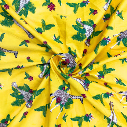 POPLIN TROPICAL GIRAFFE & LEAF PRINTED FABRIC