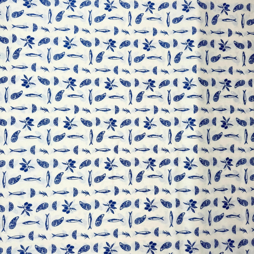 Buy Poplin Fish Blue Printed Fabric