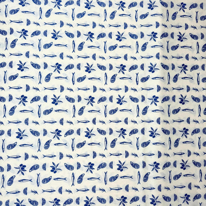 Buy Poplin Fish Blue Printed Fabric