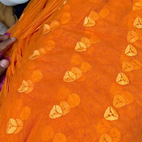 Mesh Embroidery Orange Trikon Fabric