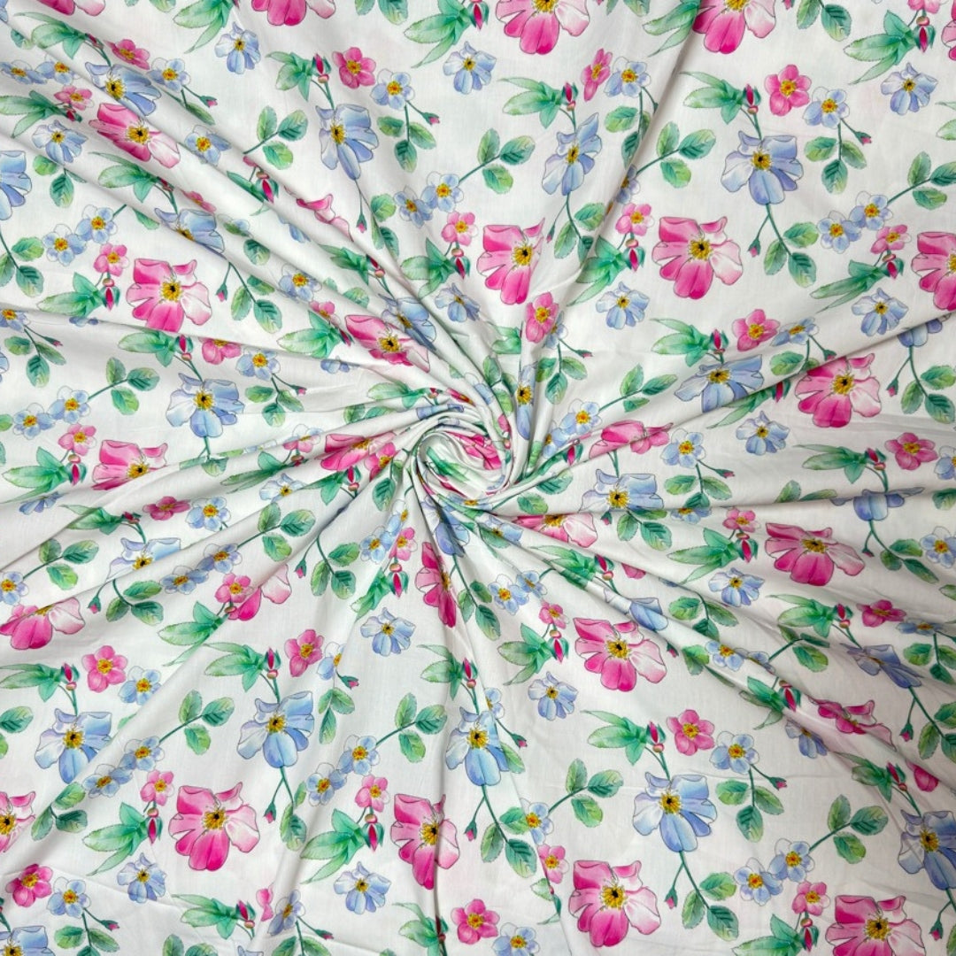 Buy Poplin Watercolor Floral Leaf Printed Fabric