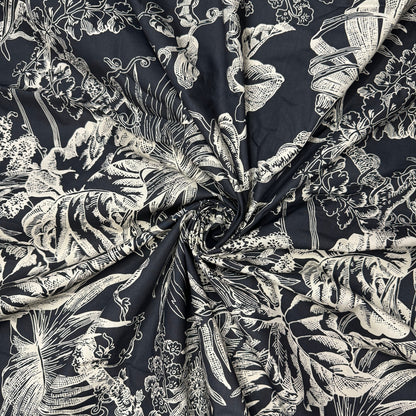 Buy Poplin B&W Tropical Printed Fabric