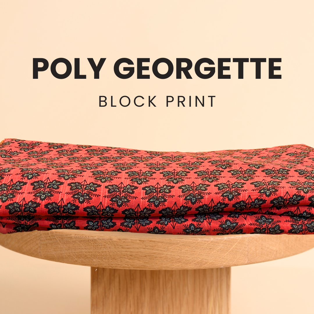 Buy Poly Georgette Block Print Fabric