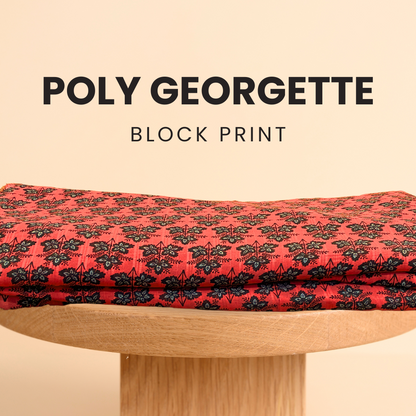 Buy Poly Georgette Block Print Fabric