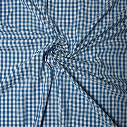 Premium Seersucker Gingham Blue & White Check Fabric