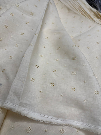 Buy Linen Ivory Hakoba Square Work Embroidery Fabric