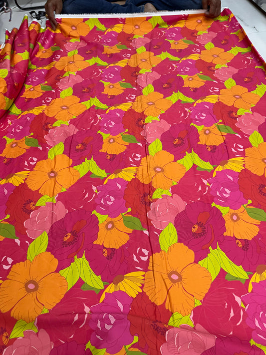 Buy Cotton Satin Lycra Hibiscus Printed Fabric