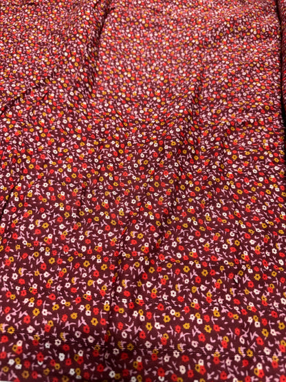 Buy Viscose Crepe Red Base Tiny Floral Printed Fabric