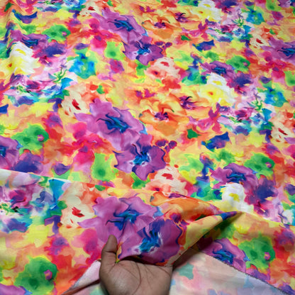 Buy Micro Satin Watercolour Splash Floral Printed Fabric