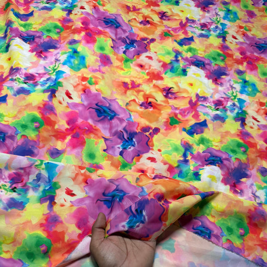 Buy Micro Satin Watercolour Splash Floral Printed Fabric