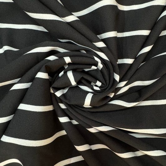 Buy Poly Crepe Black & White Stripes Fabric