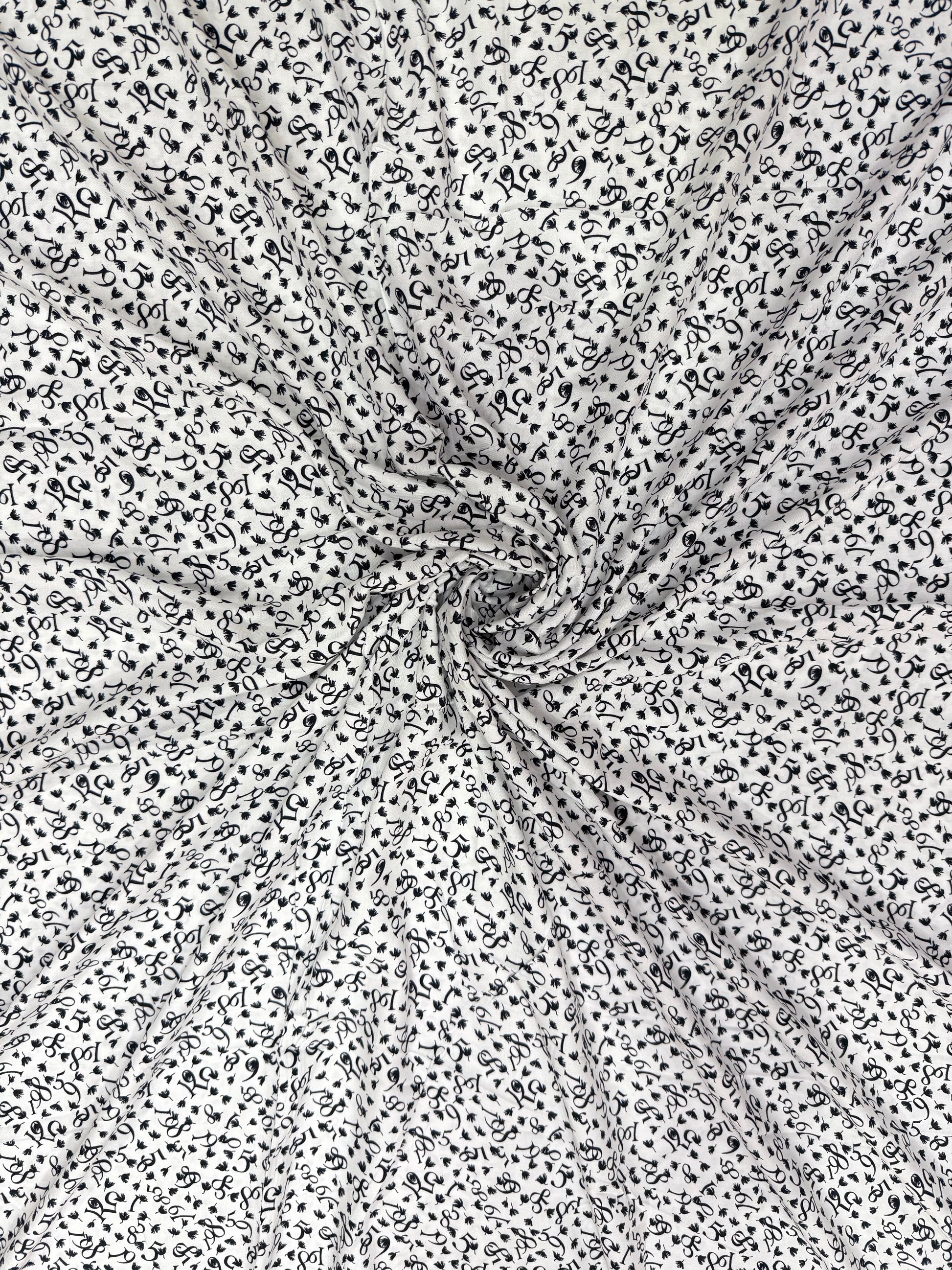 Buy Viscose Modal White Base Numeric Printed Fabric - MAF 