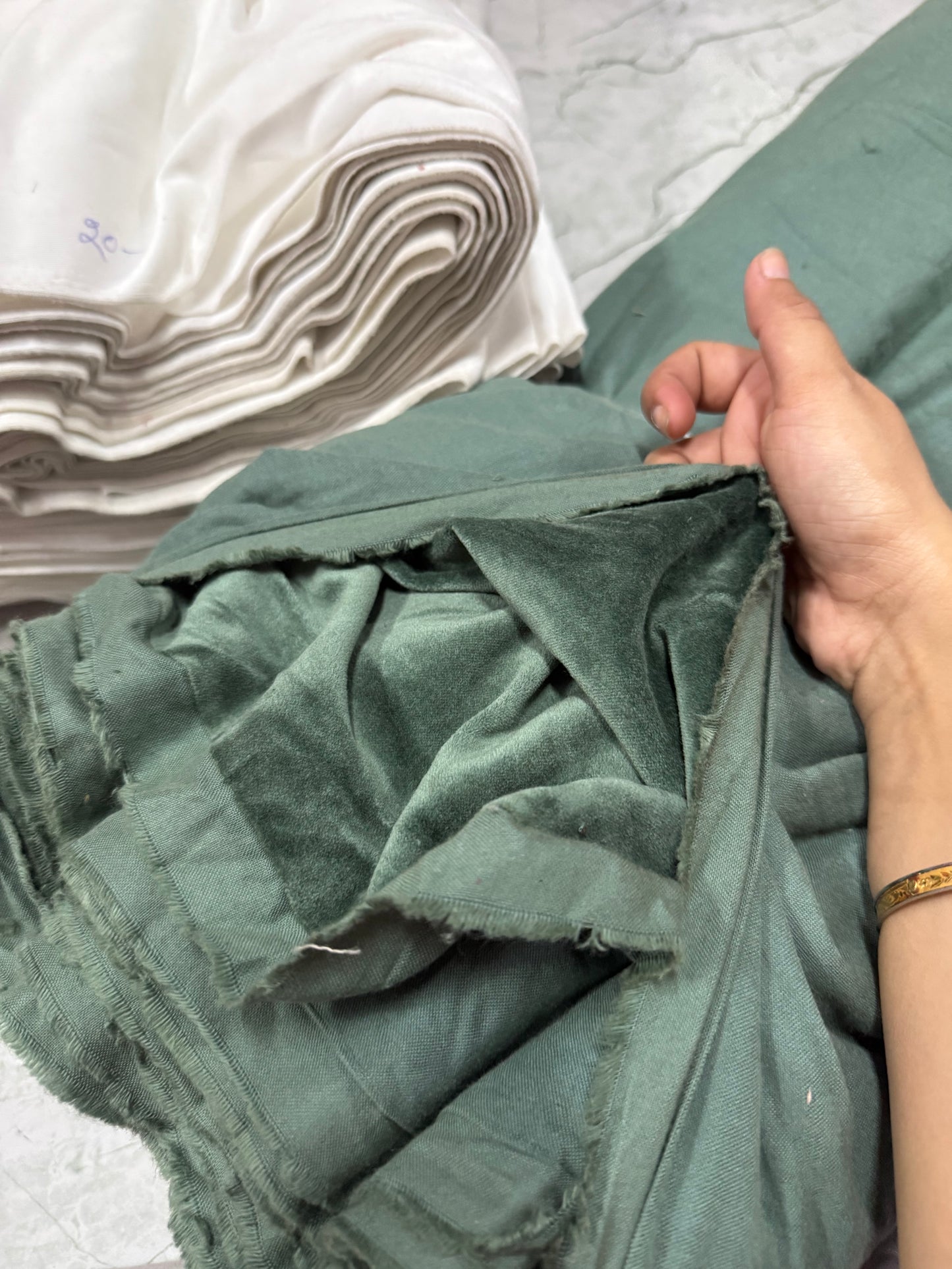 Buy Solid Fern Green Cotton Velvet Fabric - MAF 