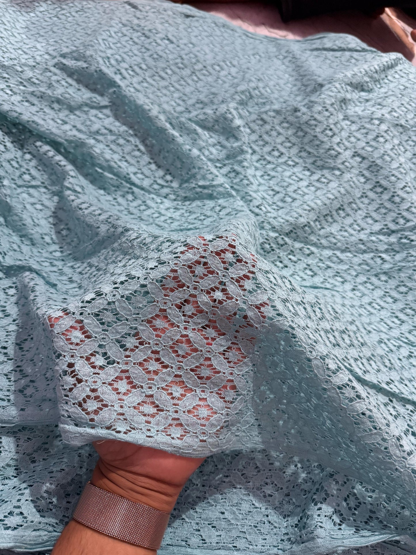 Buy Mesh Mint Blue 4 Way Flower Net Fabric