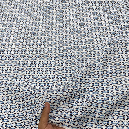 Buy 100% Pure Linen Blue Bead & Reel Printed Fabirc