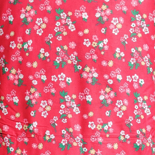 Buy Cambric Red Tiny Flower Printed Fabric