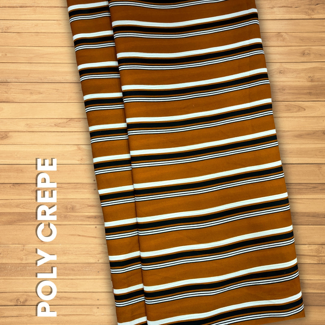 Buy Poly Crepe Brown Stripes Fabric