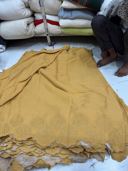 Buy Crepe Silk Mustard Border Embroidery Fabric