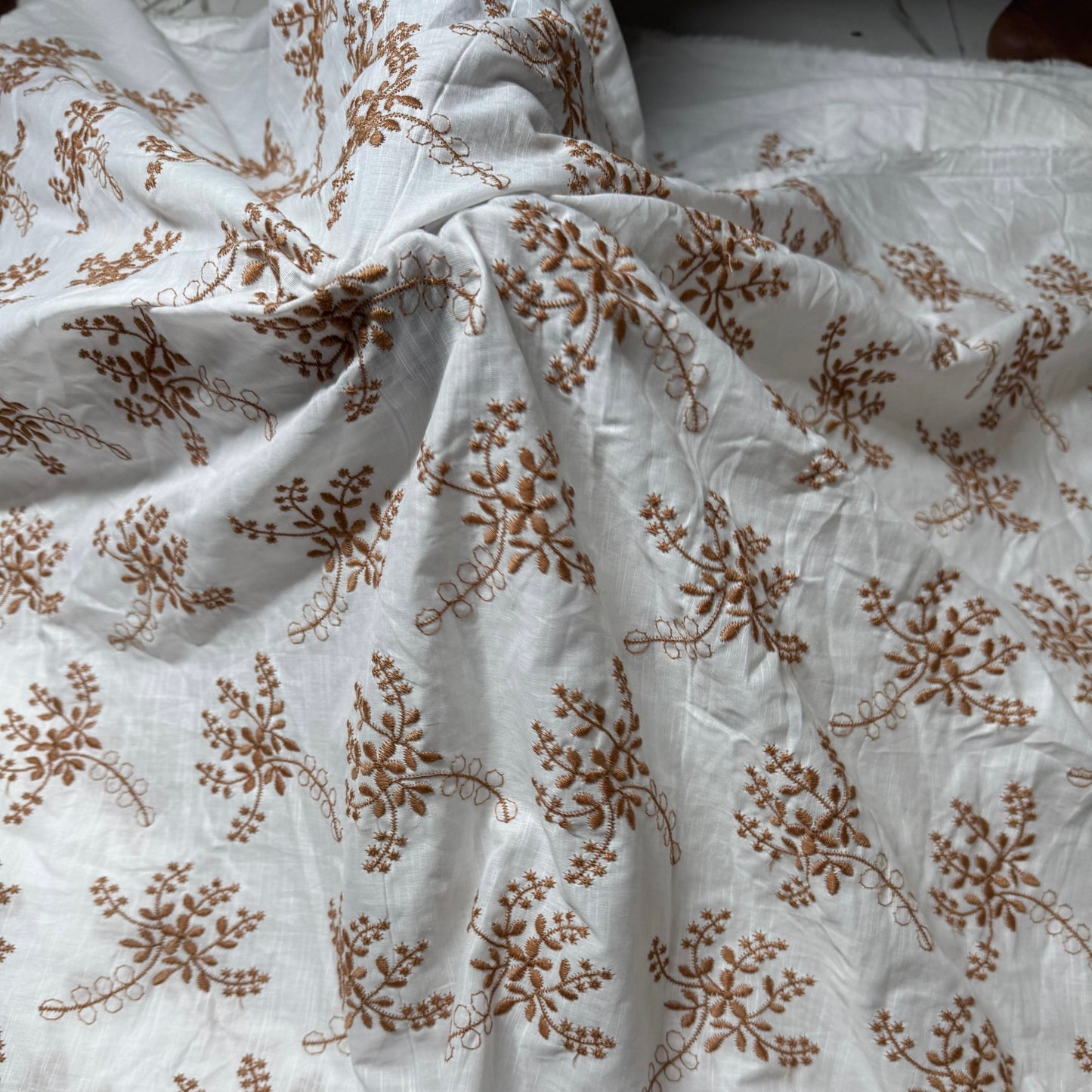 Buy Pure Cotton Cambric slub Brown Embroidery Fabric