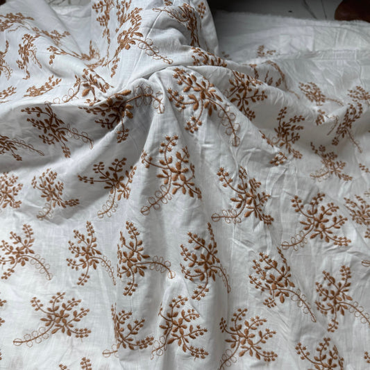 Buy Pure Cotton Cambric slub Brown Embroidery Fabric