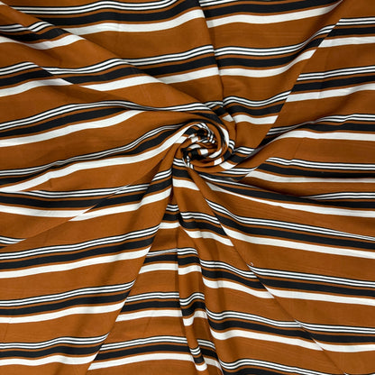 Buy Poly Crepe Brown Stripes Fabric