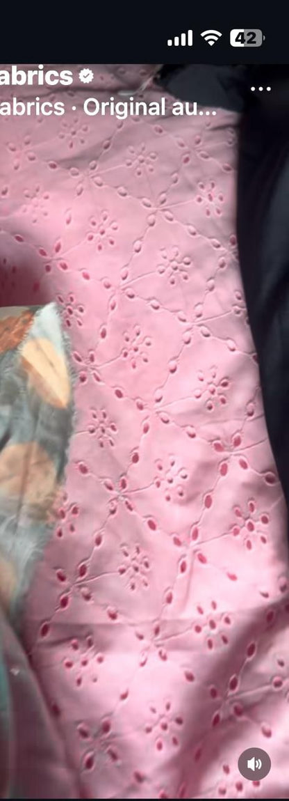 Buy Cotton Hakoba Baby Pink Diamond Floral Fabric