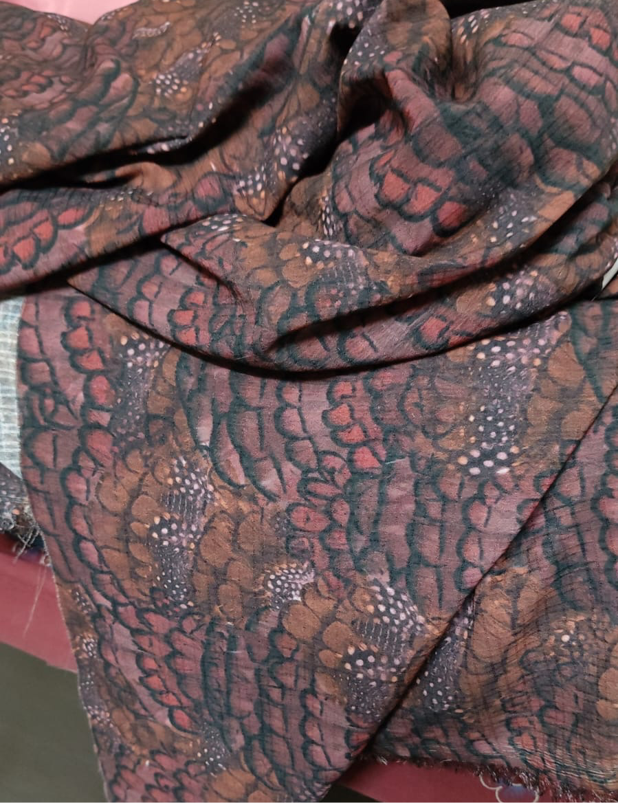 Buy Chiffon Fish Shell Brown Printed Fabric