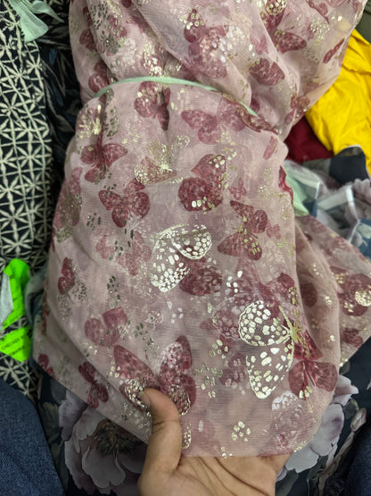 Buy Lurex Printed Mesh Butterfly Dual Print Fabric