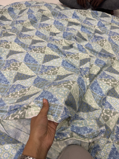 Buy Cotton Linen Multi Boho Triangle Printed Fabric