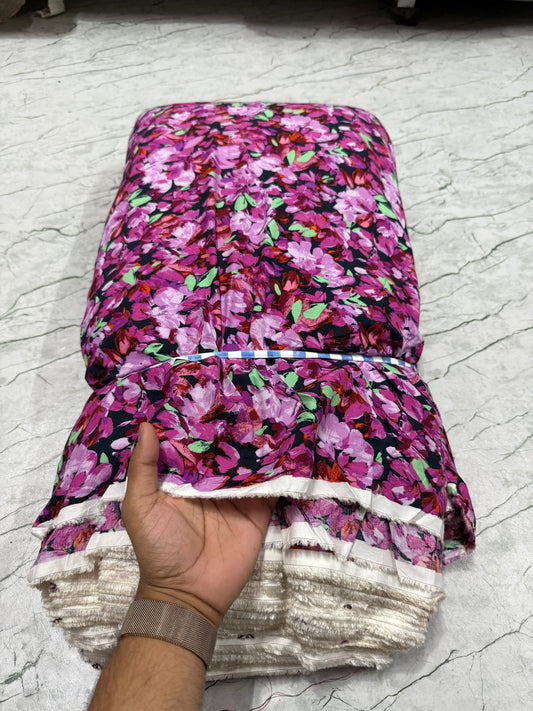 Buy Viscose Modal Purple Neon Mix Floral Print Fabric