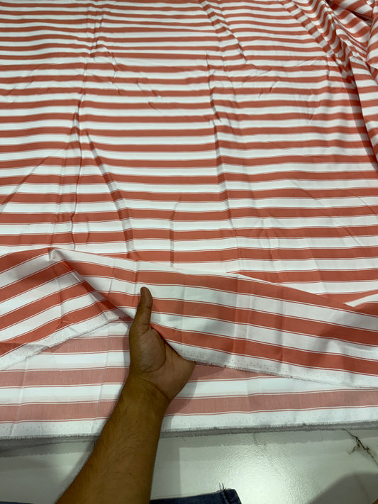 Buy Cotton Twill Satin Rust Dual Stripe Fabric