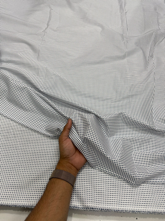 Buy Mul Cotton White Base Small Square Printed Fabric