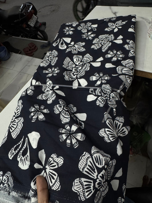 Buy Cotton Poplin Black Base White Floral Printed Fabric