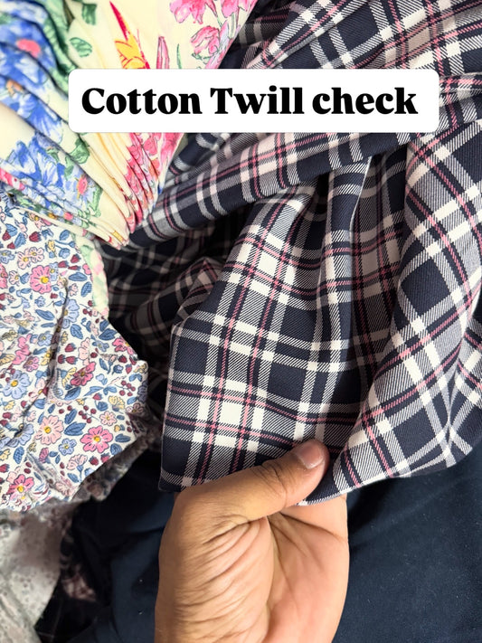 Buy Cotton Twill Dark Blue Check Fabric