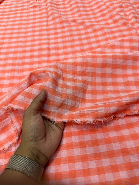 Premium Seersucker Small Spanish Orange Check Fabric