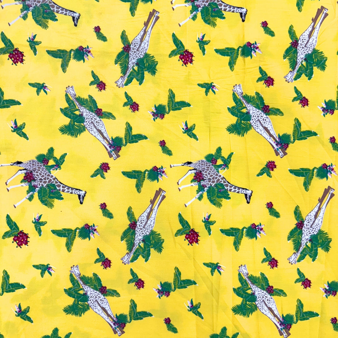 POPLIN TROPICAL GIRAFFE & LEAF PRINTED FABRIC