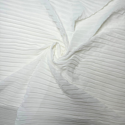 Poly Georgette Pleated Solid White Fabric