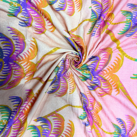 Buy Pure Linen Cotton Tropical Print Fabric