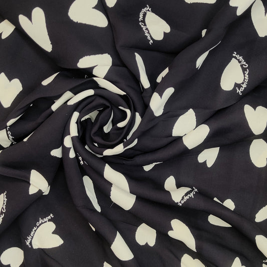 Buy Crepe White Heart Printed Fabric 