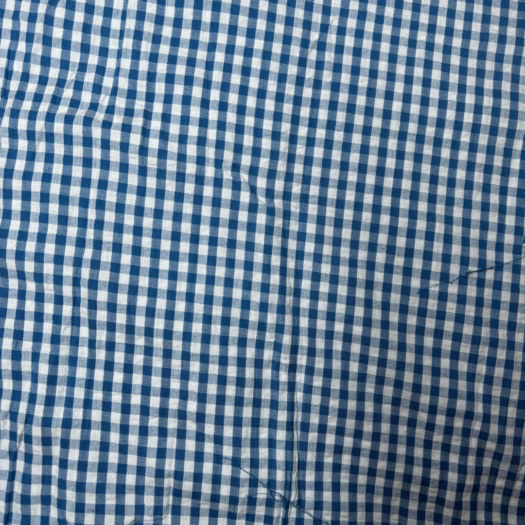 Premium Seersucker Gingham Blue & White Check Fabric