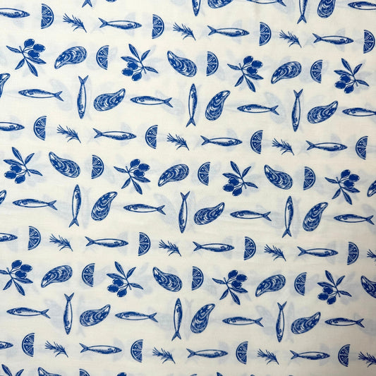 Buy Poplin Fish Blue Printed Fabric