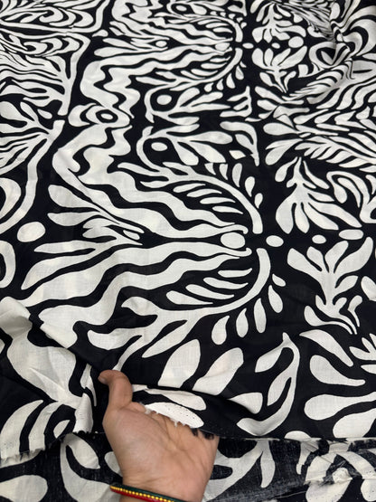 Buy Pure Cotton Poplin Wing Printed Black Base Fabric