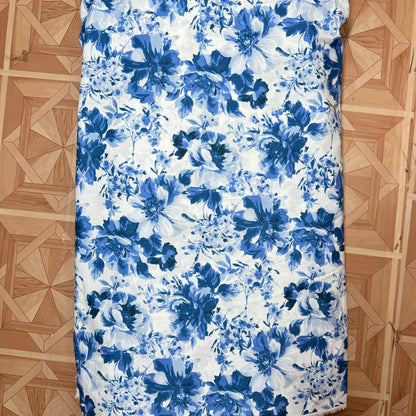 Buy Poplin Aqua Blue Floral White Base Printed Fabric