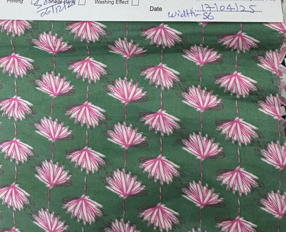 Buy Mul Cotton Green Base Fan Flower Printed Fabric - MAF