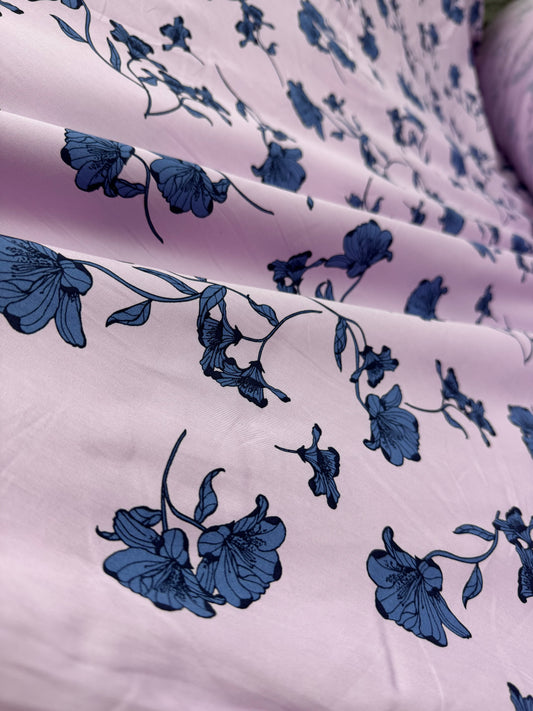 Buy Cotton Poplin Lavender Base Neelkanth Flower Printed Fabric