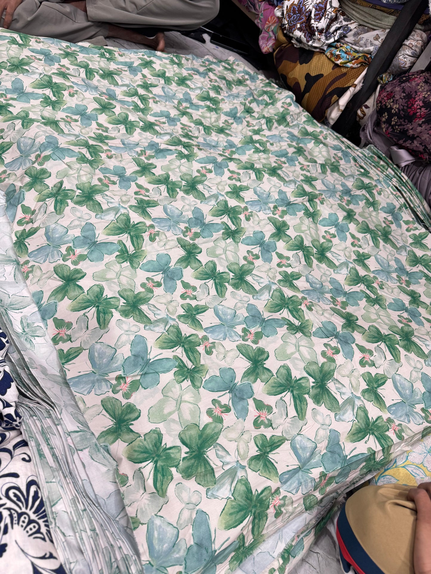Buy Cotton Poplin Butterfly Green Shade Printed Fabric