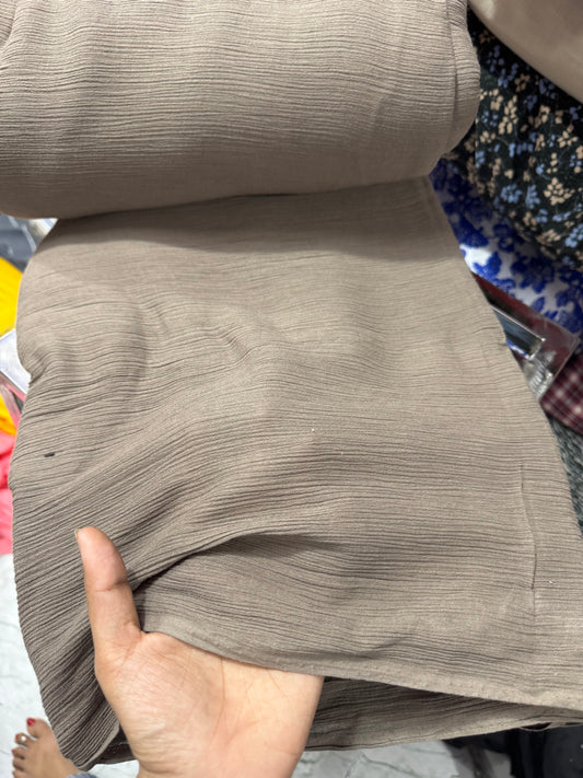 Buy Cotton Crinkled Crepe Taupe Brown Solid Fabric