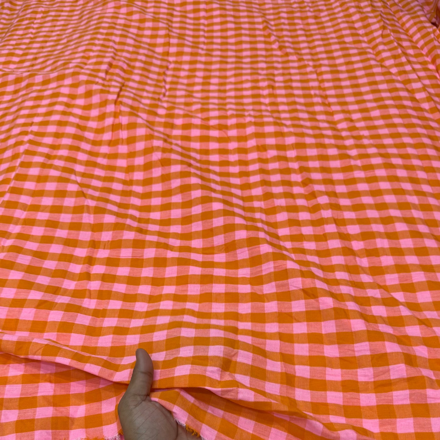 Premium Seersucker Spanish Orange Check Fabric